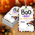 50 Pcs Halloween Tags with String, 2.1"×3.5" Ghost Paper Gifts Tags, Boo Trick by HandEasy