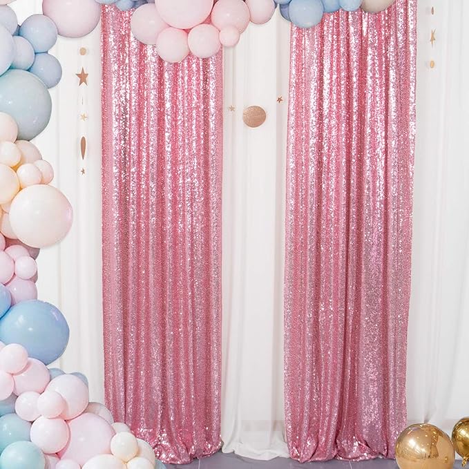 ShiDianYi Sequin Curtain Backdrop 2 Panels 4FTx6FT Fuchsia Pink Backdrop by ShiDianYi