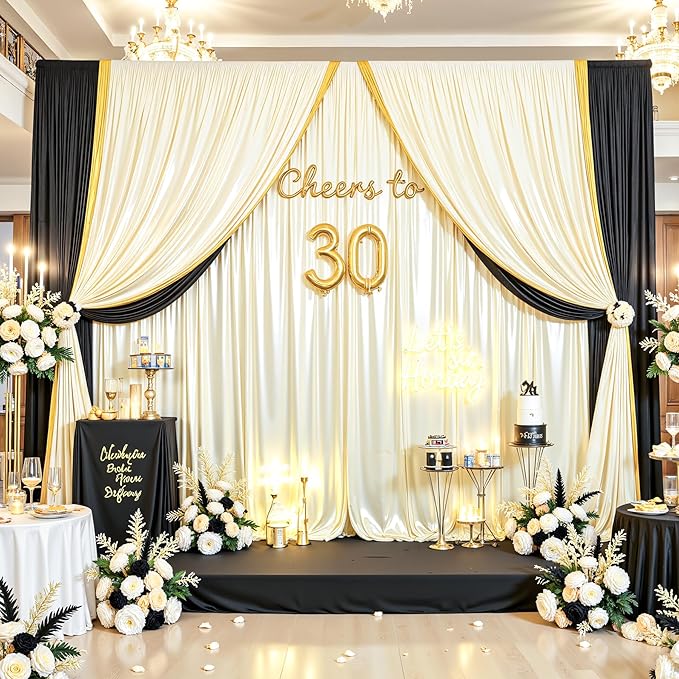 Champagne Satin Backdrop Curtains 2 Panels - Image 3
