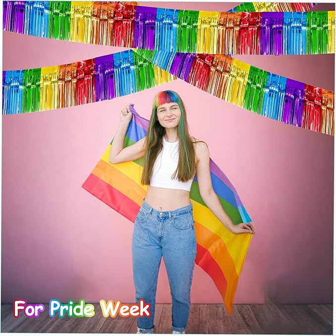 4 Pack 10 Feet Colorful Foil Fringe Garland Rainbow Tinsel Streamers Banner - Image 3