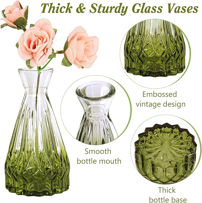 Set of 40 Glass Bud Vases, Small Green Glass Vases in Bulk, Mini Vintage - Image 3