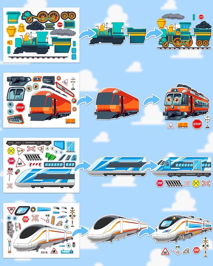 Aowplc Train Stickers for Kids – 32 Sheets Make-a-Train Mix & Match Kit – Fun - Image 6