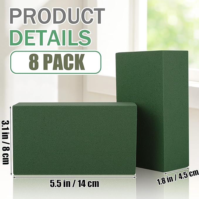 8 Packs Floral Foam Blocks Wet & Dry Floral Foam Bricks 5.5x3.1x1.8 Inch Flower - Image 2