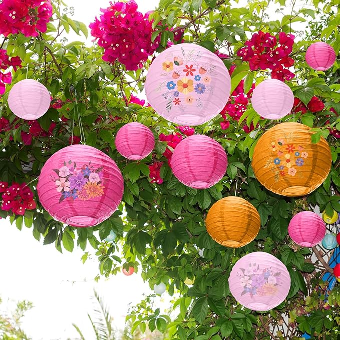 Riakrum 16 Pcs Pink and Orange Paper Lanterns Birthday Party Decorations Mixed - Image 4