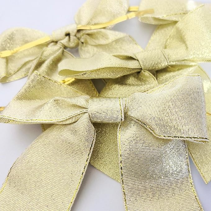 36pcs 4-1/2" Metallic Gold Glitter Ribbon Bows - Image 6