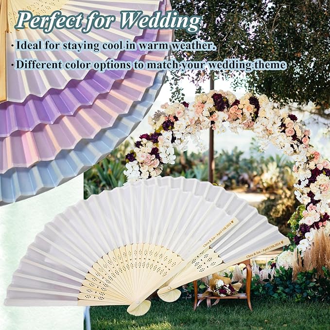 Personalized Folding Hand Fans Engraved Silk Fans, Summer Wedding Fans - Image 4