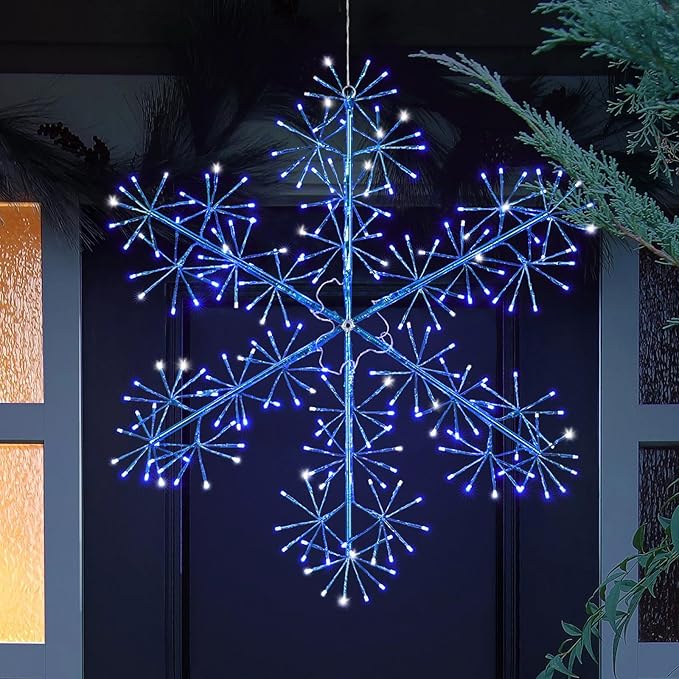 30’’ Christmas Snowflake Lights Outdoor, Pre-lit 240Pcs Blue LEDs Hanging Blue by BAYN