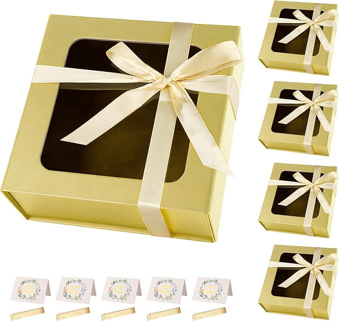 Gold Gift Boxes with Window, 7.5"x7.5"x3.1" Bridesmaid Boxe by TIACABO