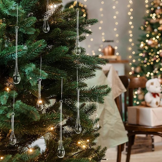 22 Pcs Clear Glass Teardrop Christmas Ornaments Crystal Raindrop Hanging - Image 7