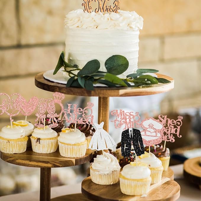 Gyufise 30Pcs She Said Yes Cupcake Toppers Glitter Diamond Ring I Do Love - Image 5