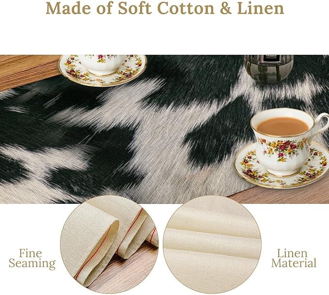 Cow Skin Print Table Runner, Rustic Country Farm Fur Skin Cowhide Pattern - Image 6