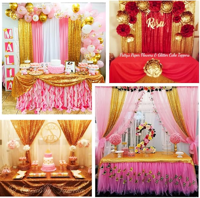Poise3EHome Gold Sequin Backdrop Curtains, 4 Panels 2FTx8FT Glitter Background - Image 4