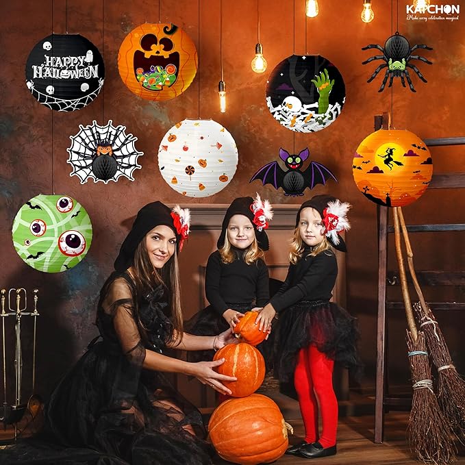KatchOn, Halloween Paper Lanterns & Honeycomb Set – Pack 9 | Hanging Halloween - Image 4