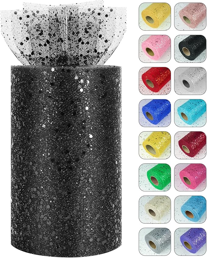 Glitter Tulle Rolls, 6” by 50 Yards Sparkling Tulle Spool Ribbon Sequin Tulle by Miegecha