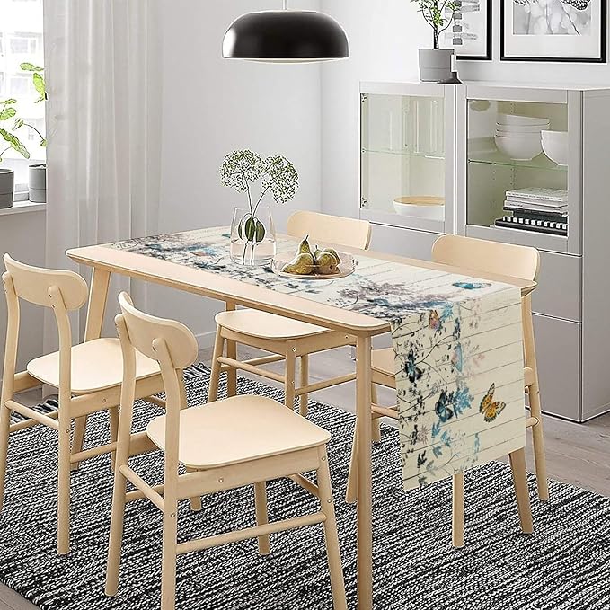 Nature Dandelion Table Runner, Rustic Floral Wood Plank Butterfly Girl Women - Image 7
