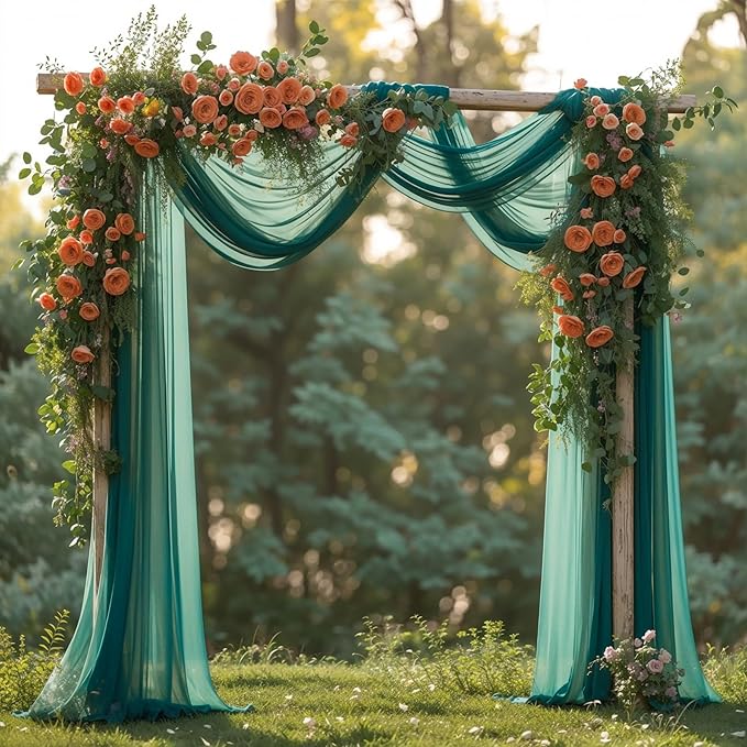 Wedding Arch Draping Fabric, 1 Panel 28" x 19Ft Emerald Green Arch Drapes Sheer - Image 3