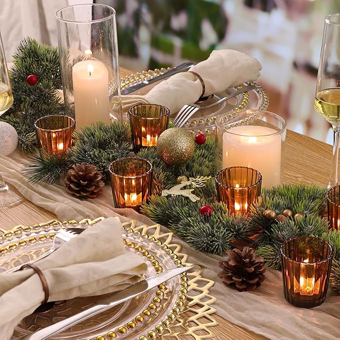 24pcs Vintage Ribbed Amber Votive Candle Holders, Fall Centerpieces - Image 6