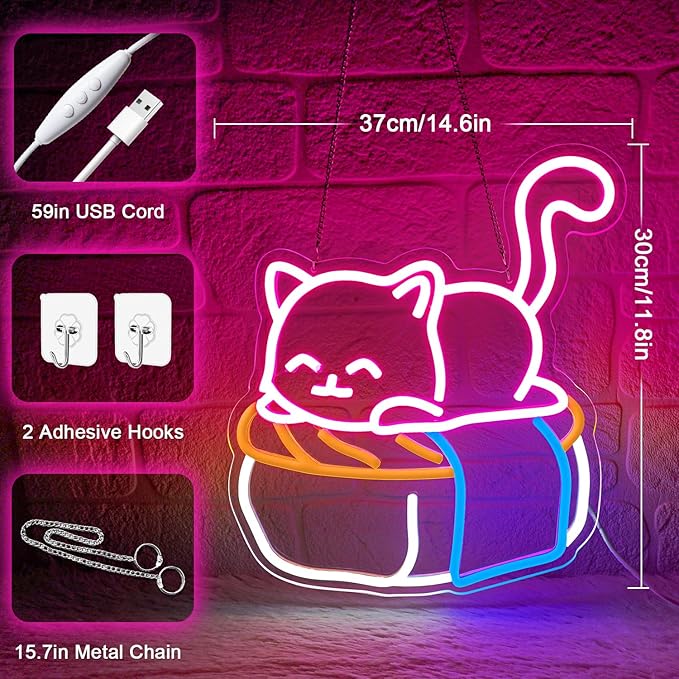 Cute Sushi Cat Neon Sign for Bedroom, Light Up Cat Sign for Pet Store Wall Decor - Image 3