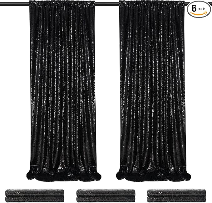 Sequin Backdrop Black Curtain 6 Panels 2ftx8ft Sparkly Party Background Drape by QueenDream