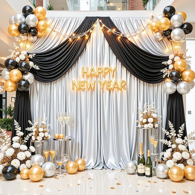 Silver Satin Backdrop Curtains 2 Panels - Image 3