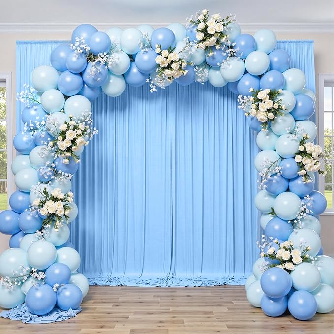 50 ft x 10 ft Wrinkle Free Blue Backdrop Curtain Panels, Polyester Photography - Image 5
