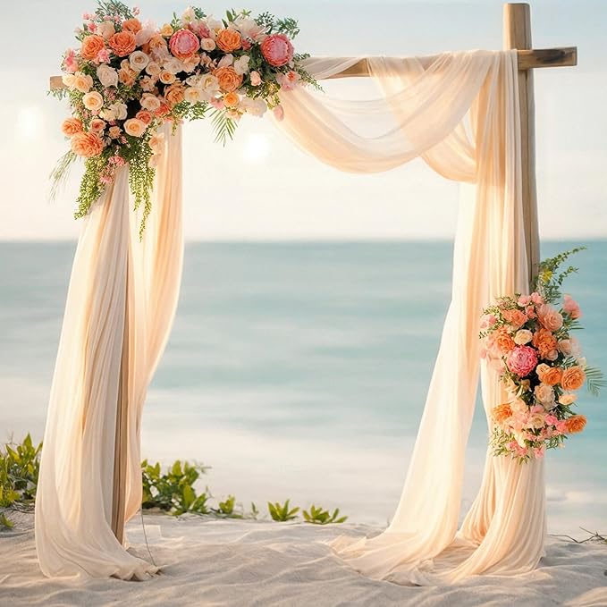 Wedding Arch Draping Fabric, 2 Panels 18FT Champagne Arch Drapes Chiffon Fabric by Partisky