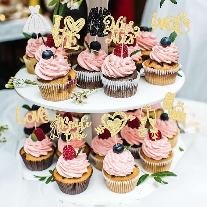 Ephlyn 30Pcs Bride to be Cupcake Toppers Glitter Diamond Ring Love I Do Cupcake - Image 4