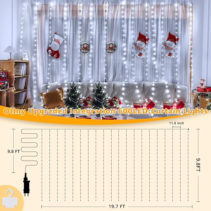 Ollny Curtain Lights 600LED 19.7ft x 9.8ft, IP67 Waterproof Outdoor Curtain - Image 4