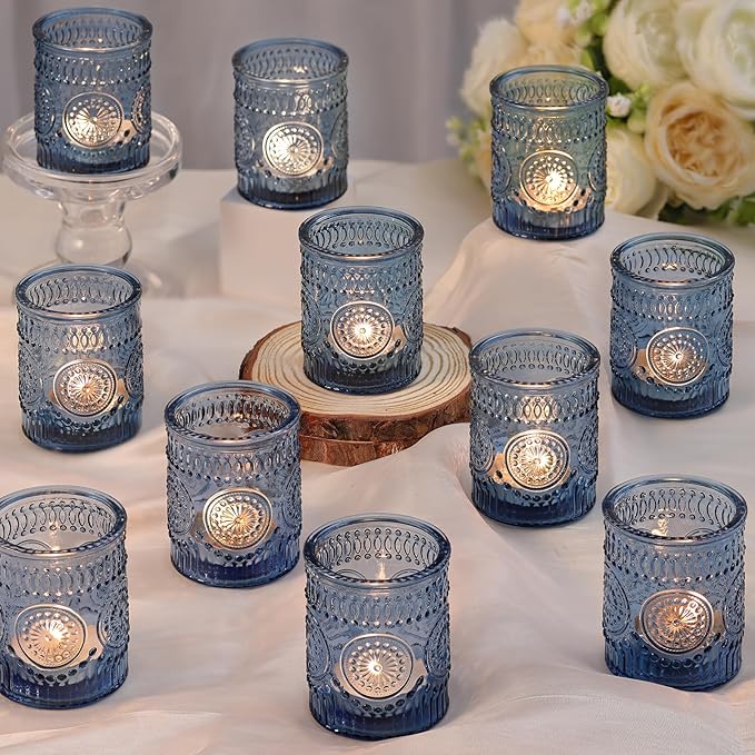 DARJEN Blue Votive Candle Holders Set of 36- Glass Candle Holders Bulk by DARJEN