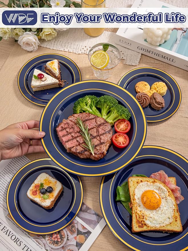 350PCS Blue and Gold Plastic Plates - Image 7