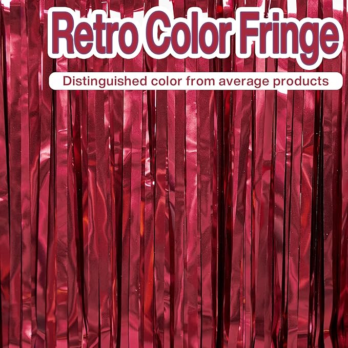 PartyWoo Red Streamers Fringe Curtain Backdrop 2pcs 8.2 ft Red Tinsel Foil - Image 2