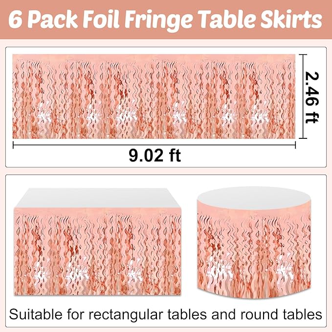 6 Pack 29x108 Inch Rose Gold Wave Foil Fringe Table Skirts Metallic Banner - Image 2