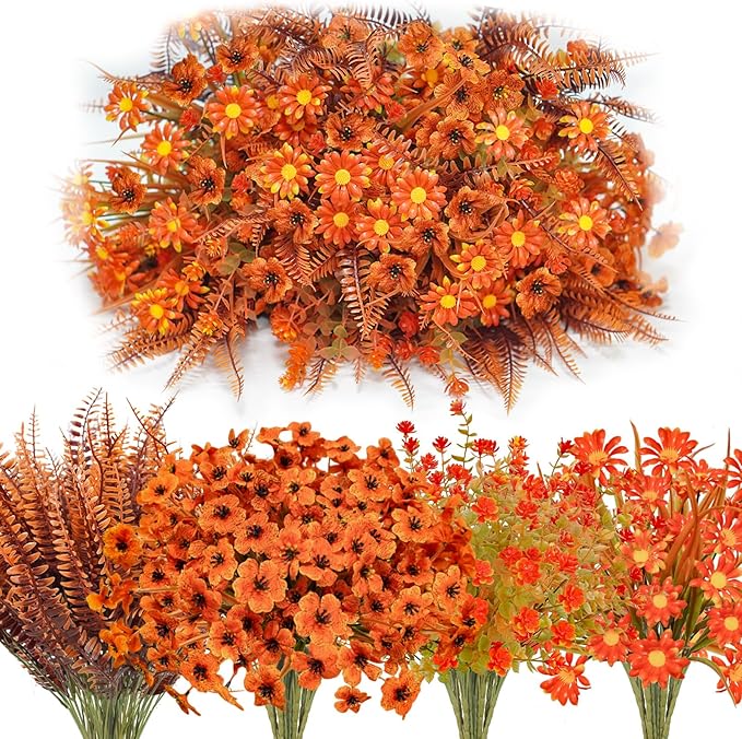40 Pcs Fake Fall Flowers Artificial Fall Plants Outdoor Faux Fall Flower by Tepaler