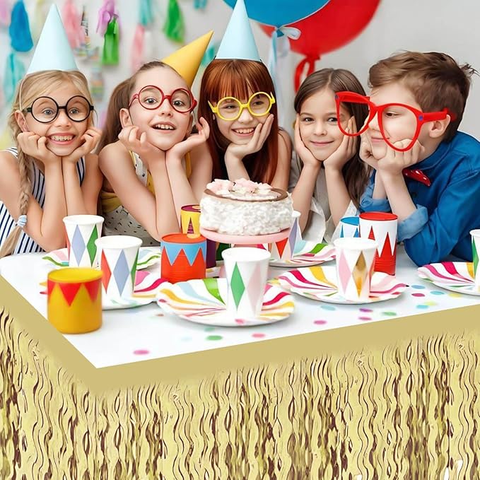 6 Pack 29x108 Inch Light Gold Wave Foil Fringe Table Skirts Metallic Banner - Image 5