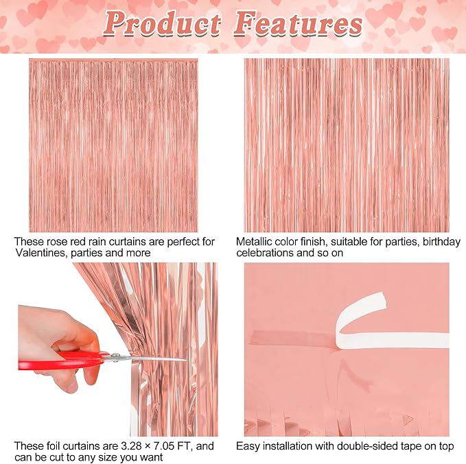 2 Pack Rose Gold Decorations, 3.28 FT x 7.05 FT Rose Gold Fringe Curtains - Image 4