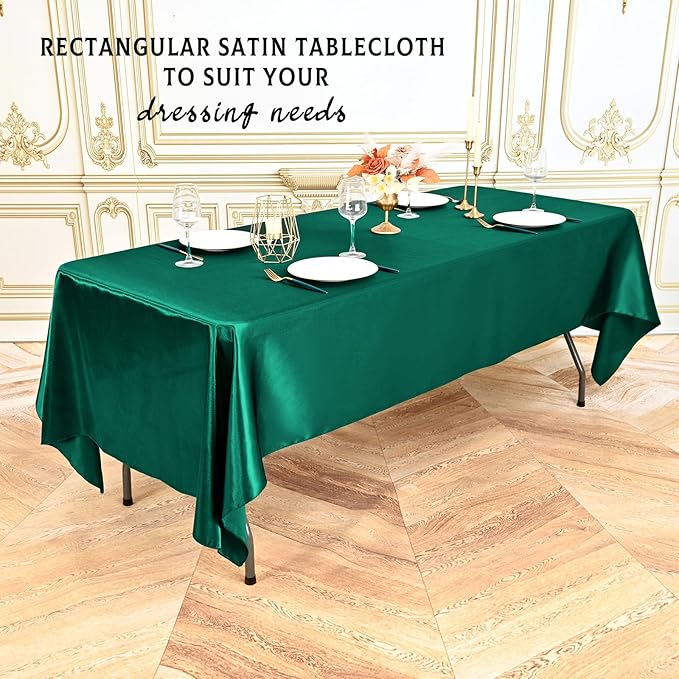 10 Packs Satin Tablecloth 57 x 108 Inch Dark Green Rectangular Table Cloth Silk - Image 6