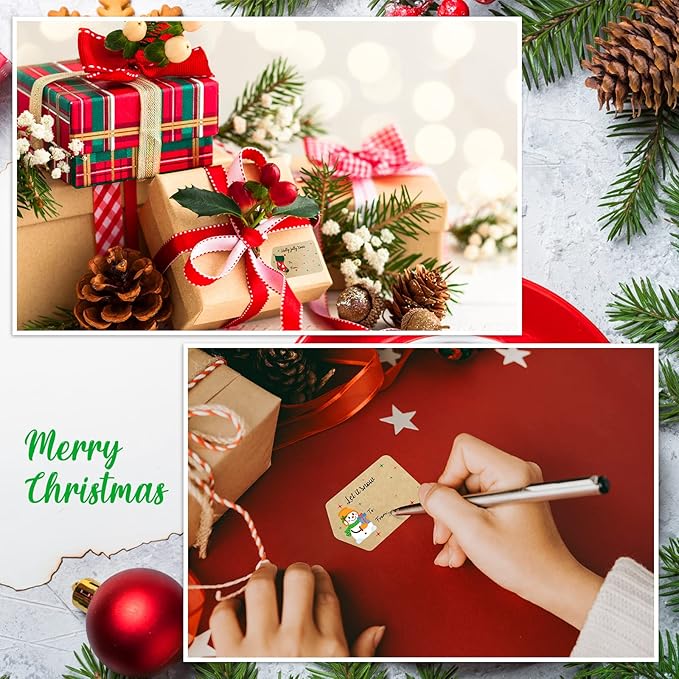 Zonon 720 Pieces Self Adhesive Christmas Gift Tag Xmas Kraft Name Tags Natural - Image 6