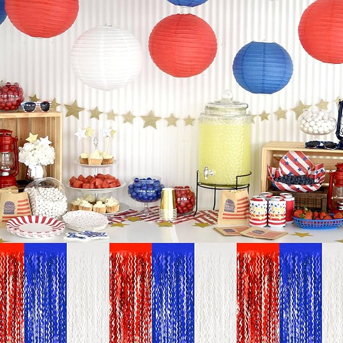 6 Pack 29 x108 Inch White Blue Red Wave Foil Fringe Table Skirts Metallic Banner - Image 5
