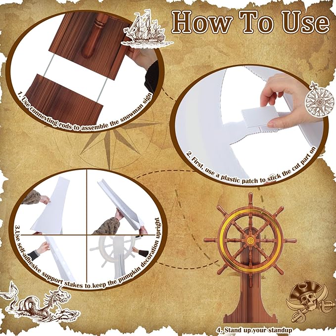 4 Feet Pirate Nautical Party Decorations Halloween Ship Wheel Cardboard Cutout - Image 3