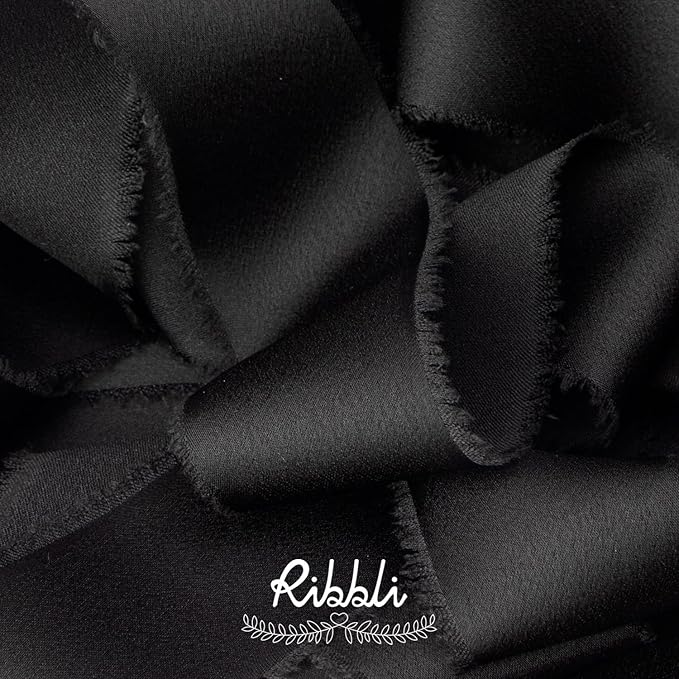Ribbli Black Silk Satin Ribbon 1.5 Inch x 12 Yard Handmade Frayed Chiffon Ribbon - Image 2
