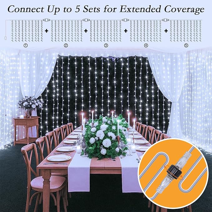 200 LED Curtain String Lights 9.8 * 6.6FT Plug in Fairy - Image 7