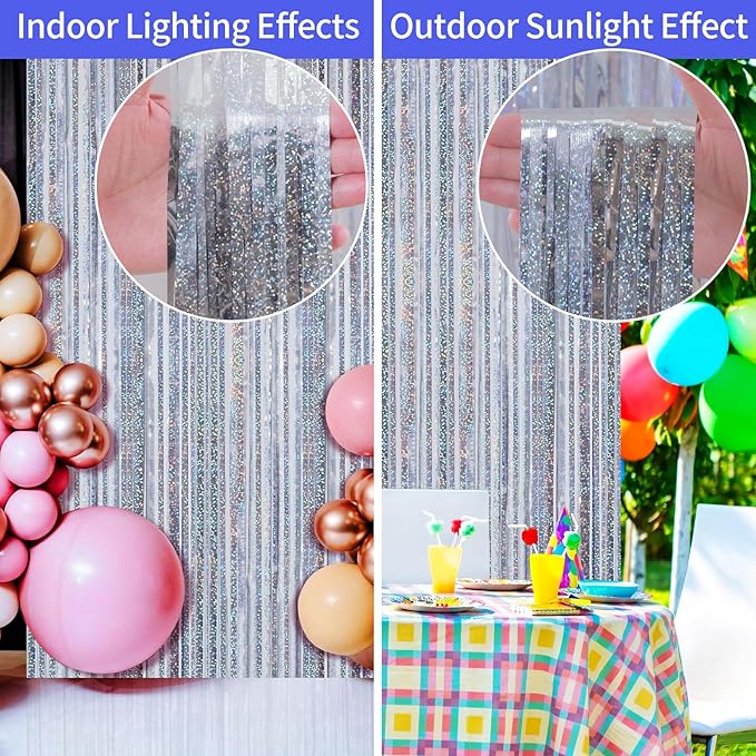 Picoway 4 Pack Foil Fringe Tinsel Backdrop Curtains, Birthday Engagement - Image 3