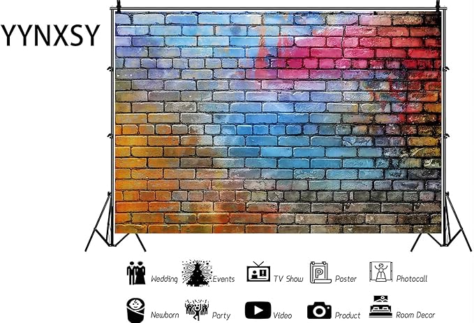 YYNXSY Colorful Brick Wall Photo Backdrop Retro Theme Stone Brick Wall - Image 4