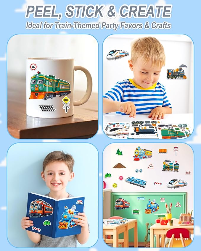 Aowplc Train Stickers for Kids – 32 Sheets Make-a-Train Mix & Match Kit – Fun - Image 7