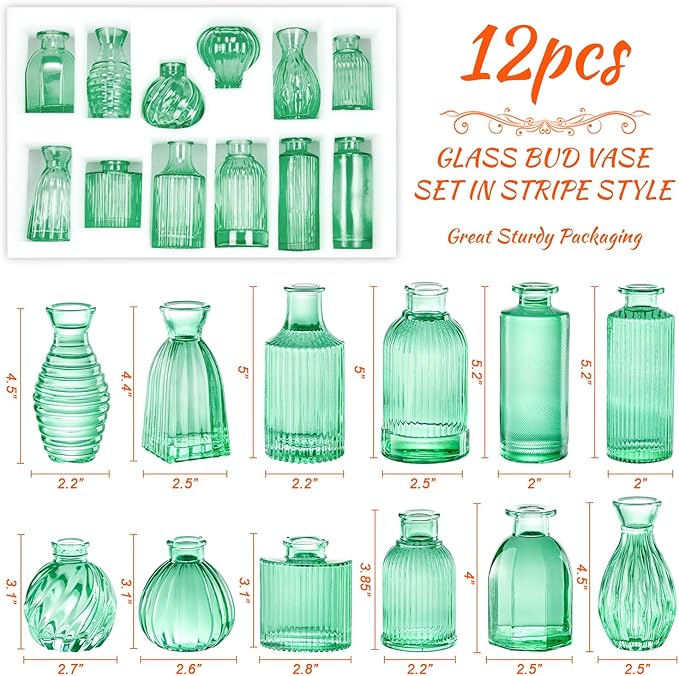 Green Vase, Bud Vases Set of 12, Small Green Glass Vases - Image 7