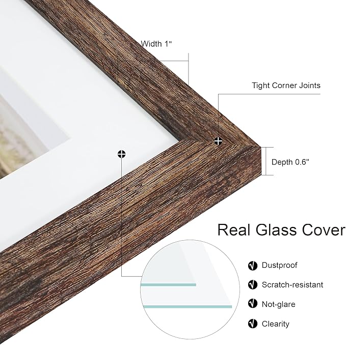 12x12 Picture Frame Set of 2, Rustic Brown Wood Frame - Image 4