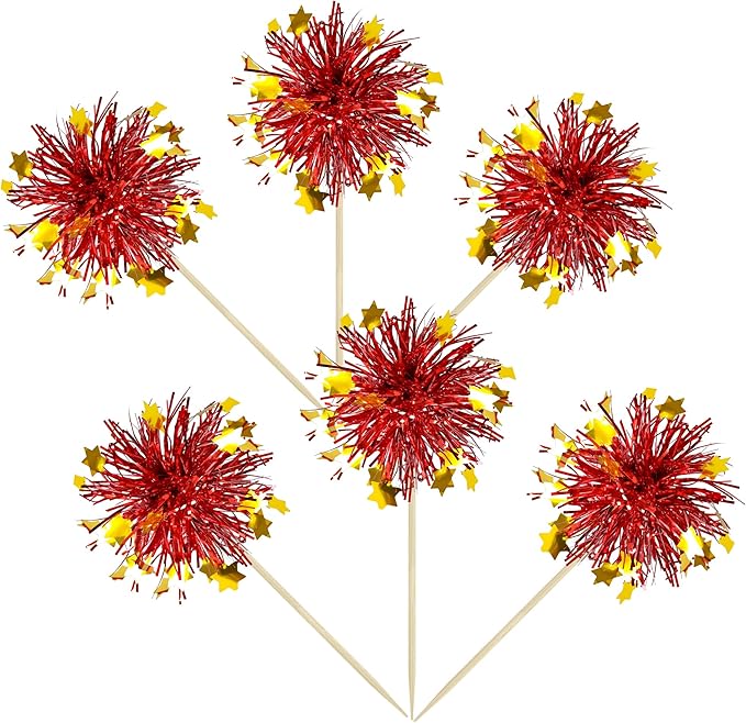 Ephlyn 30Pcs Foil Firework Cupcake Toppers Party Birthday Cake Toppers Supplies - Image 3