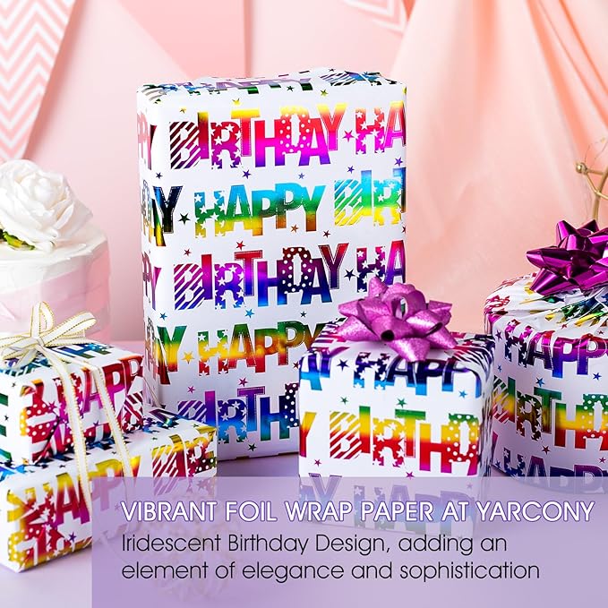 Yarcony Birthday Wrapping Paper Roll, Gift Wrapping Paper, Colorful Foil Girl - Image 4