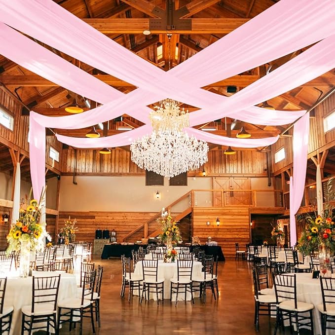 6 Panels Pink Ceiling Drapes for Wedding 5ftx30ft Ceiling Drapes Wedding Arch by HNPSTBNO