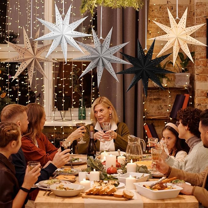 EASY JOY 5pcs 9-Pointed Paper Star Decoration Christmas Party Decorations - Image 7